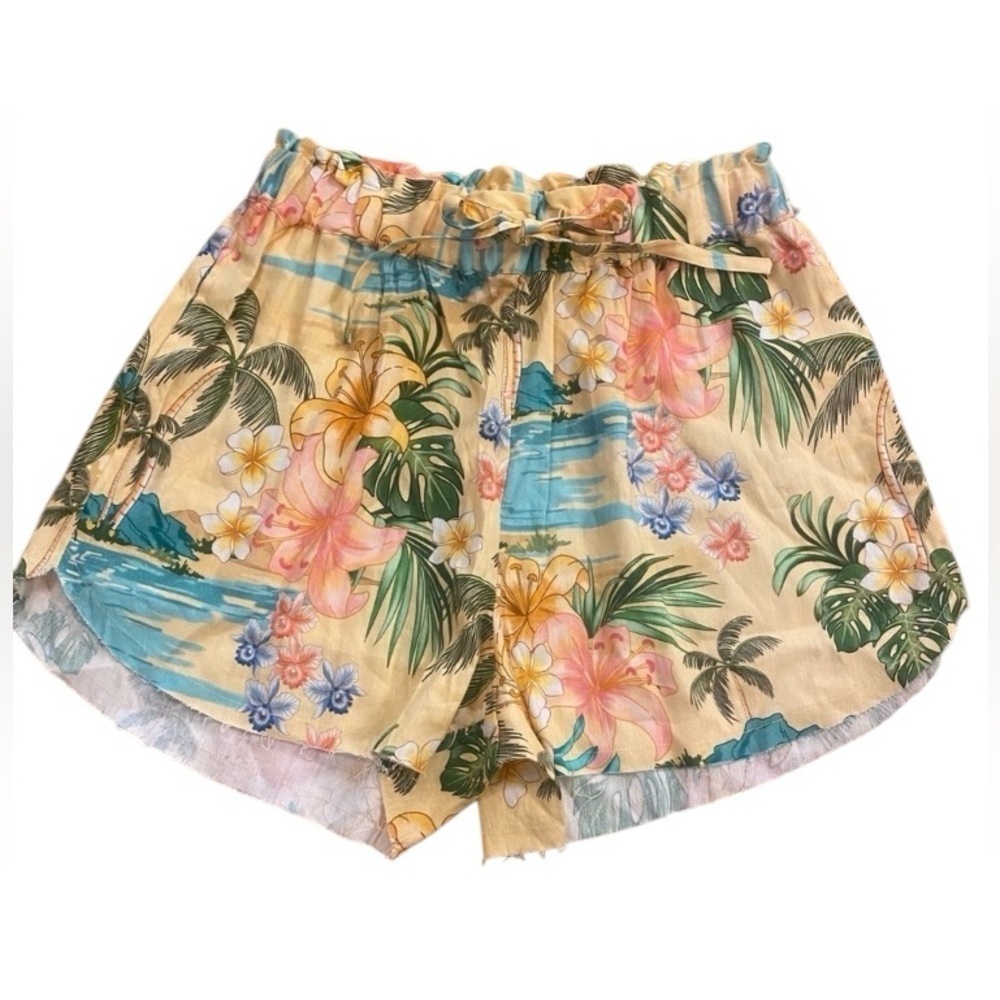 Shore Women’s Tropical Resort Floral Linen Blend Drawstring Shorts New size S-M